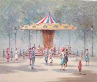 Carousel In The Park (charles Parker Oil Painting)