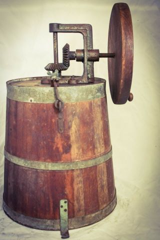 Antique Butter Churn Heavy Large Milk Barrel Primitive Wood Cast - Iron C1880