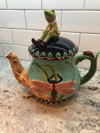 House Of Hatten Peggy Fairfax Herrick Frog & Dragonfly Ceramic Teapot Tea Pot