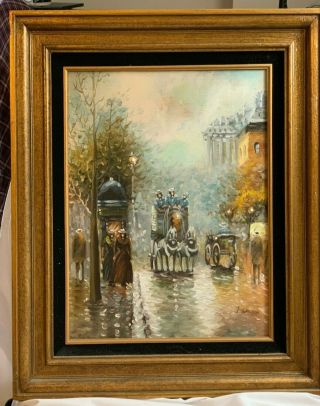 J.  Gaston Paris Street Scene Oil Painting On Canvas Signed And Framed
