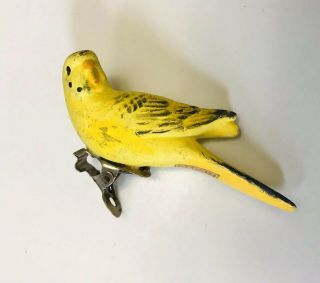 Vtg Yellow Ceramic/porcelain/bisque - Clip On - 3 " Parrot - Bird Figure Ornament - Japan