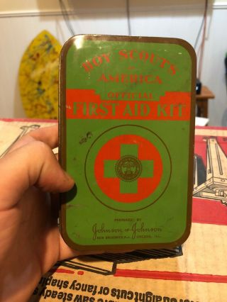 Vintage 1940’s Boy Scouts Of America First Aid Kit Box Tin Some Supplies