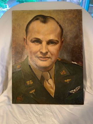 Vintage Wwii Oil Painting American Pilot Portrait Buttner & Co Occupied Germany