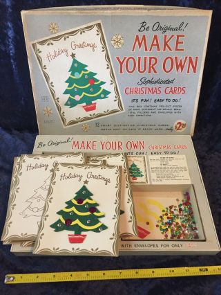 Vintage 1950s Make Your Own Christmas Sequin Felt Greeting Cards Kit 50s
