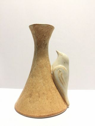 Ballymorris Ireland Studio Pottery Bird Bud Vase.  Cream Irish Sparrow Finch