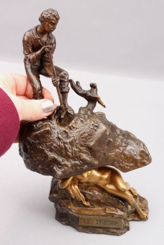 Antique Carl Kauba Austrian Bronze Sculpture Gold Mining Erotica Nude Woman