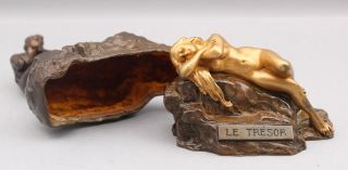 Antique CARL KAUBA Austrian Bronze Sculpture Gold Mining Erotica Nude Woman 2