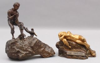 Antique CARL KAUBA Austrian Bronze Sculpture Gold Mining Erotica Nude Woman 3