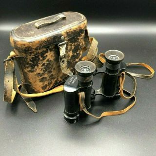 Vintage Binoculars E.  Leitz (now Leica) Wetzlar,  8x,  D.  R.  P. ,  Case,  Early 1900s