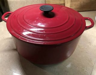 Vintage Le Creuset Cast Iron Enamel Red Flame H Dutch Oven Pot With Lid 9 Qt