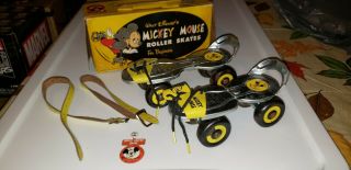 Vintage Walt Disney Mickey Mouse Mousketeer Roller Skates,  Badge