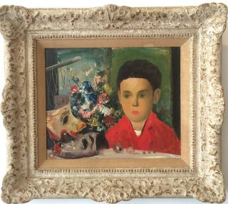 Painting By Jean Calogero Portrait Of A Boy With Flowers