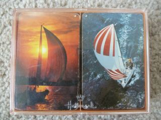 Hallmark Double Deck Of Playing Cards Sailboats Boating Sunset Usa Case Complete