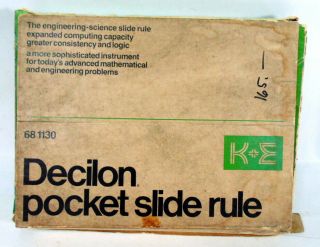 Vintage Keuffel & Esser Decilon Pocket Slide Rule 68 - 1130 With Pouch