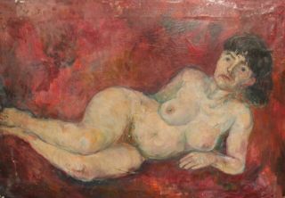Italian Expressionist Nude Portrait Oil Painting,  Signed Pirandello