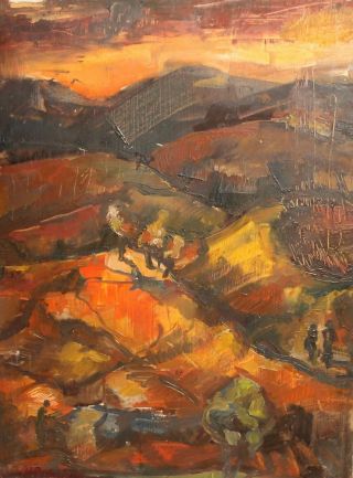 German Expressionist Landscape Oil Painting,  Signed H.  M.  Pechstein