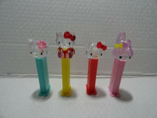 Set Of 4 - Hello Kitty - Crystal Clear Pez Candy Dispencers - Ec