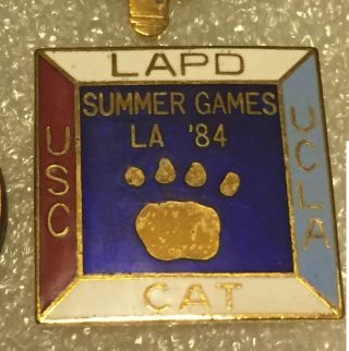 1984 Los Angeles La Olympic Pin Lapd Ucla Usc Cat Cloisonne Los Angeles Police