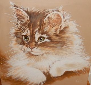 Collins Huge Oil On Canvas Kitty Cat Painting