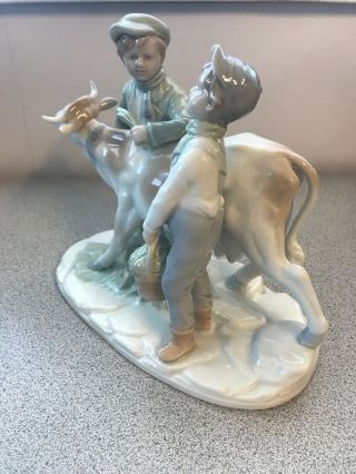 Fine Porcelain Farm Country Milk Cow & Boys Figurine Made in Japan Collectible 2