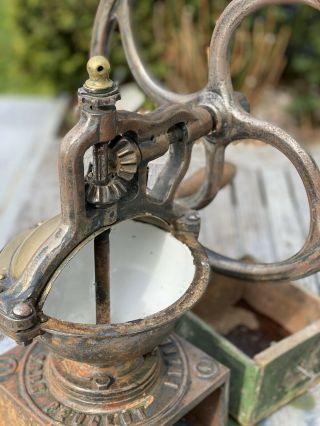 Antique Coffee Grinder - Brevette - Paris Circa 1800’s Brass Wheel - Functional