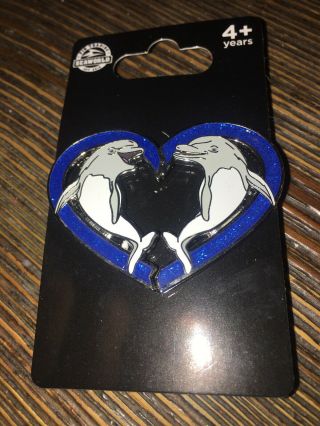 Seaworld Dolphin 2 Pin Heart Set.  N Pin - On Card