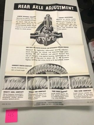Nos Chrysler Dodge Plymouth Desoto Poster Master Tech Training Axle Adjustment