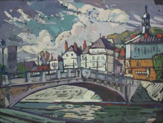 William Lester Stevens - Boston Impressionist - Signed Gouache - Townscape