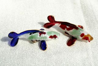 2 Japanese Carp Koi Fish Handmade Blown Art Glass Gild Figurine Gift Decoration