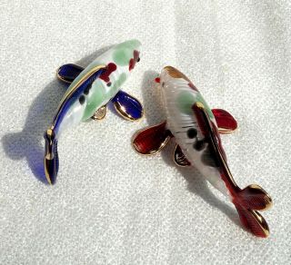 2 Japanese CARP KOI FISH handmade blown ART GLASS Gild figurine GIFT decoration 2