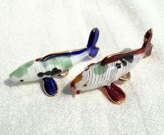 2 Japanese CARP KOI FISH handmade blown ART GLASS Gild figurine GIFT decoration 3
