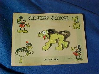 Moc 1930s Mickey Mouse Jewelry Enameled Pluto Figural Pin