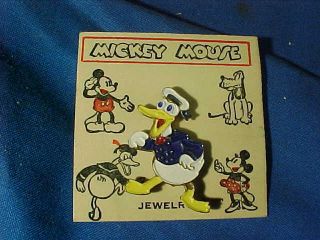 Moc 1930s Mickey Mouse Jewelry Enameled Donald Duck Figural Pin