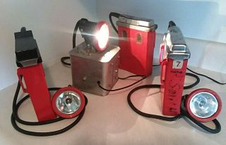 3 Vintage Koehler Wheat Mining Lights W/battery Charger - &