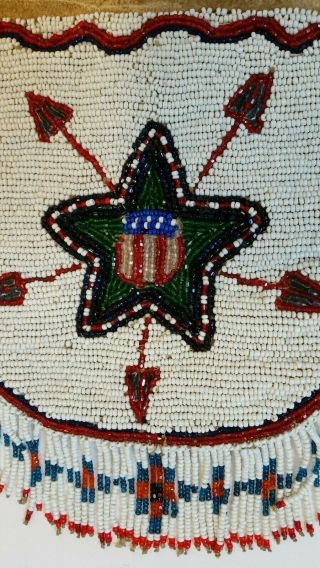 Vintage Native American Leather Beaded Bag / Pouch Patriotic Star Flag 2