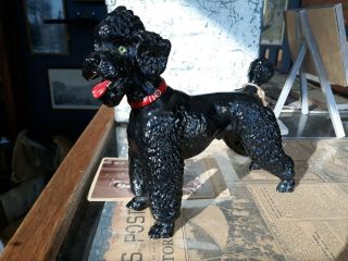 Vintage Black Poodle Figure Figurine Statue Red Collar Composite Solid