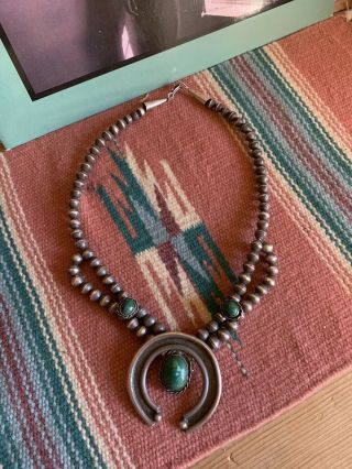 Vintage Silver Turquoise Squash Blossom Necklace Native American