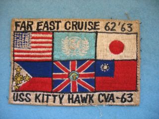 1962 - 63 Uss Kitty Hawk Cva - 63 Far East Cruise Flags Jacket Patch.