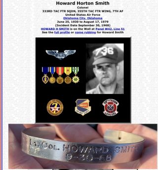 Vtg Viva Pow Mia Bracelet Lt.  Col.  Howard Smith Vietnam 9/30/68