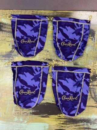 Set Of 4 Camo Crown Royal Bags Purple Blue 750 Ml 9 " Camouflage