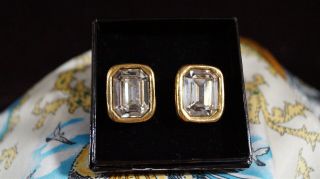 Vintage Frances Patiky Stein FPS Chanel Gold Tone Earrings with Clear Stones 2