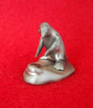 Vintage Small Signed Pewter Image Metal Penguin Figurine C1970s