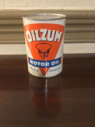 Vintage Can Oilzum Motor Oil Quart Full Can Gas Station Auto Racing