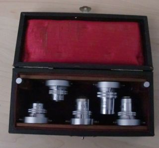 Ernst Leitz Wetzlar box with 5 objectives POL on centring piece and keys 2