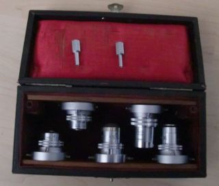 Ernst Leitz Wetzlar box with 5 objectives POL on centring piece and keys 3