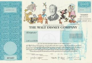 The Walt Disney Company Issued Stock Certificate Uncancelled Michael Eisner