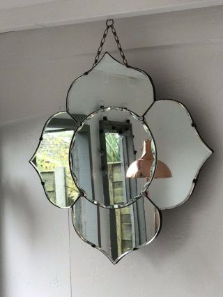 Vintage Flower Mirror Art Deco Beveled Edged Frameless Mirror With Hanging Chain