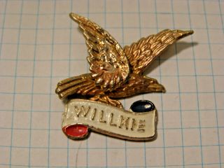 Antique Vintage 1940 Two - Part Wendell Willkie Political Pin Eagle And Banner