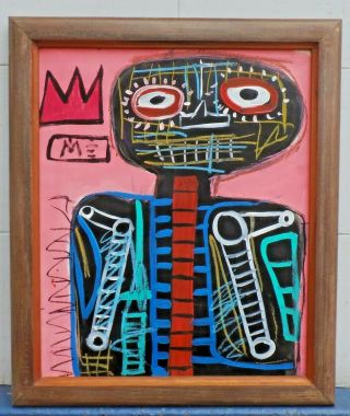 Stunning Paintinn By Jean - Michel Basquiat Acrylic On Paper With Frame