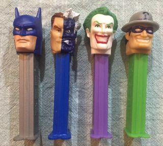 Pez Dispensers Batman,  Joker,  Two Face And The Riddler Footed Ec
